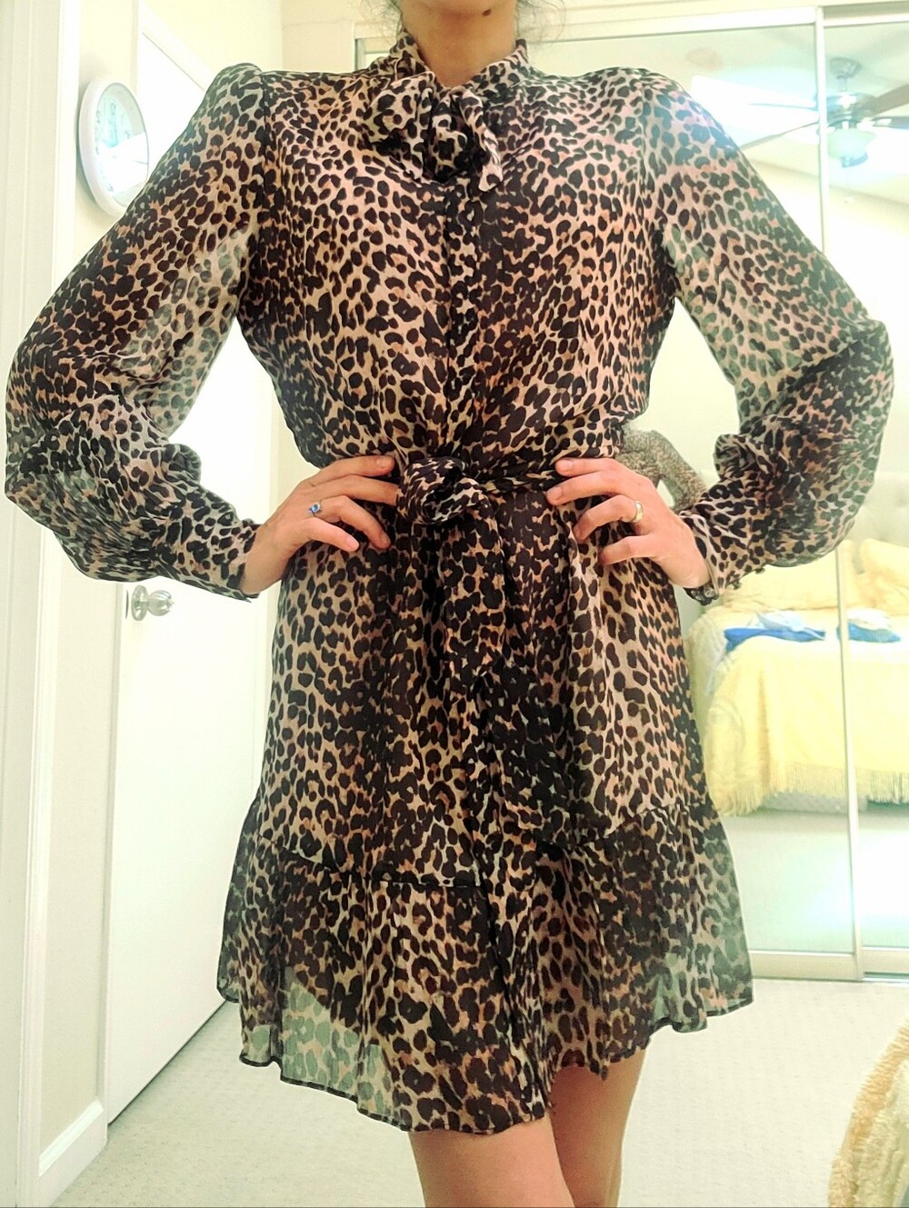 Paige Silk Leopard Print Tie-Neck Womens Dress - Black, Tan And Brown - Picture 3 of 7